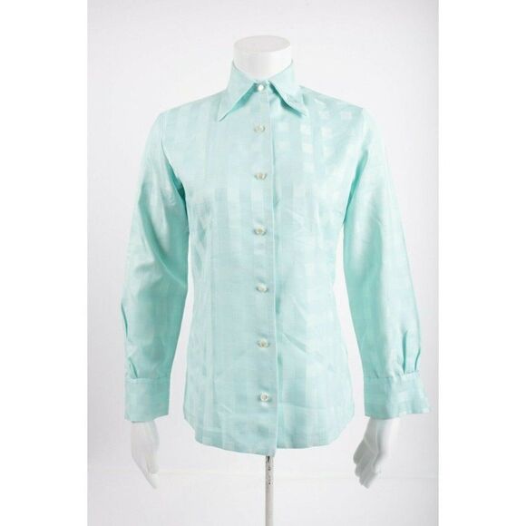 Vintage Womans Lanvin Paris New York Blouse Button Shirt Small Size 8 Mint Green - Picture 1 of 9